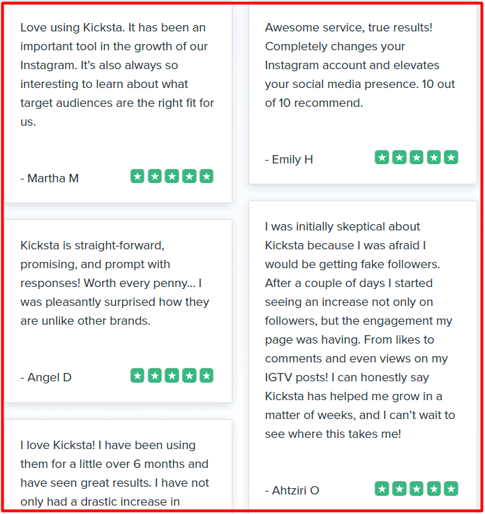 Kicksta Reviews on TrustPilot