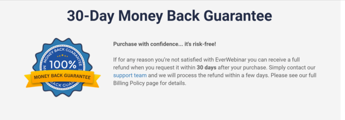 everwebinar vs webinarjam- 30 day money back guarantee