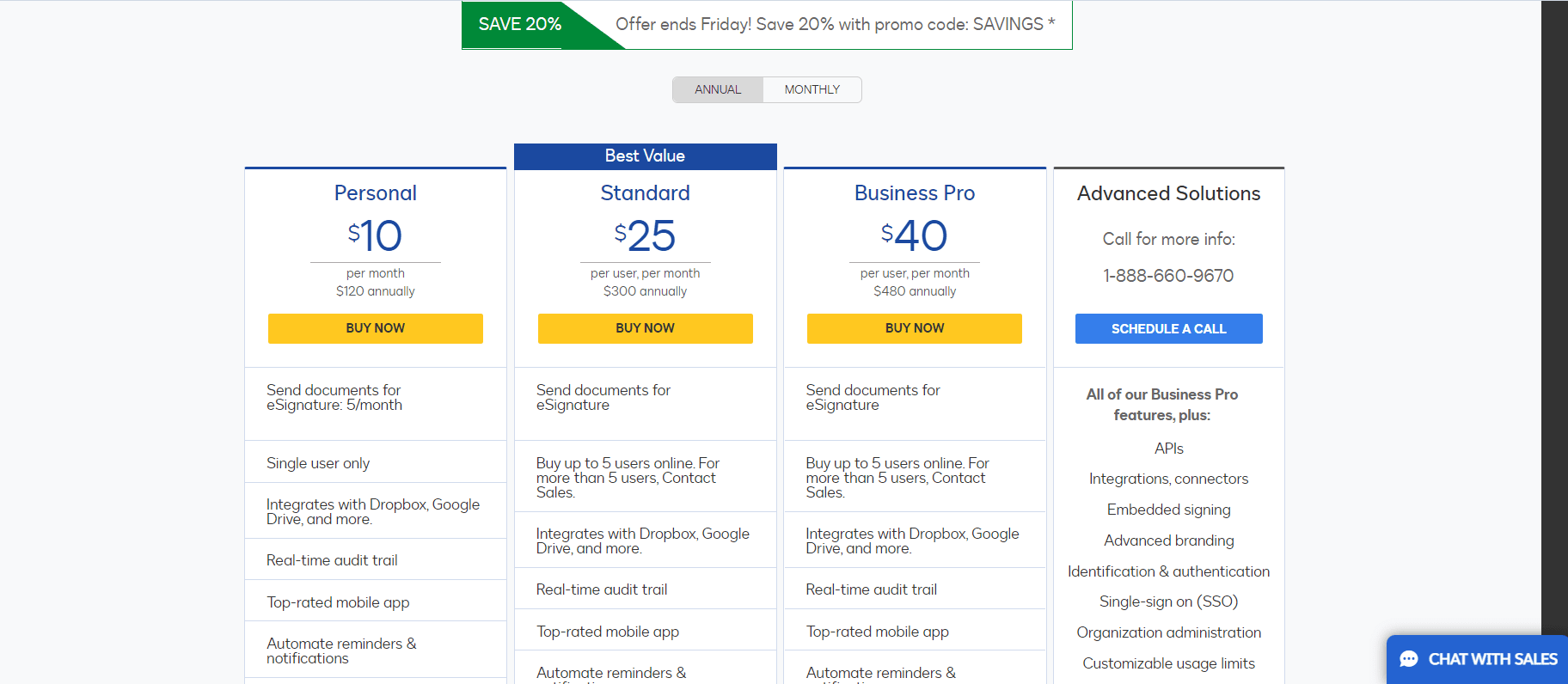 DocuSign pricing plans and cost