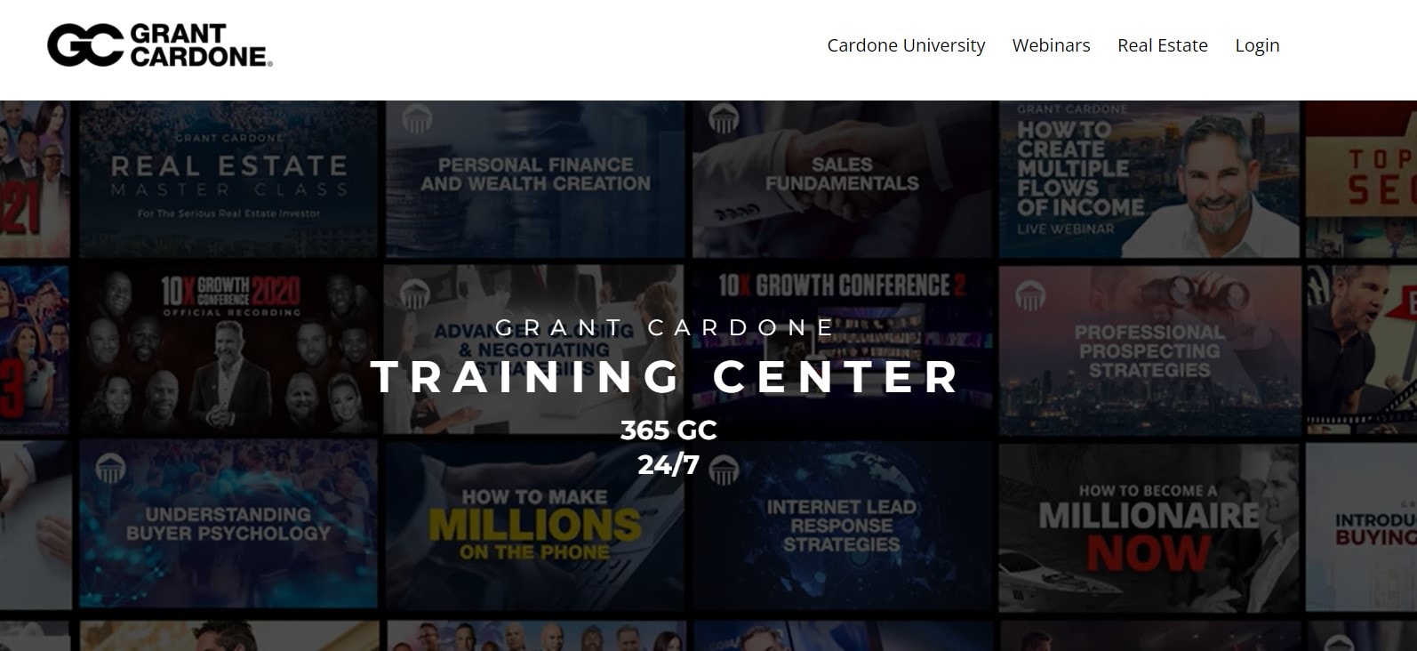 Exemplos de sites Kajabi Centro de treinamento Grant Cardone