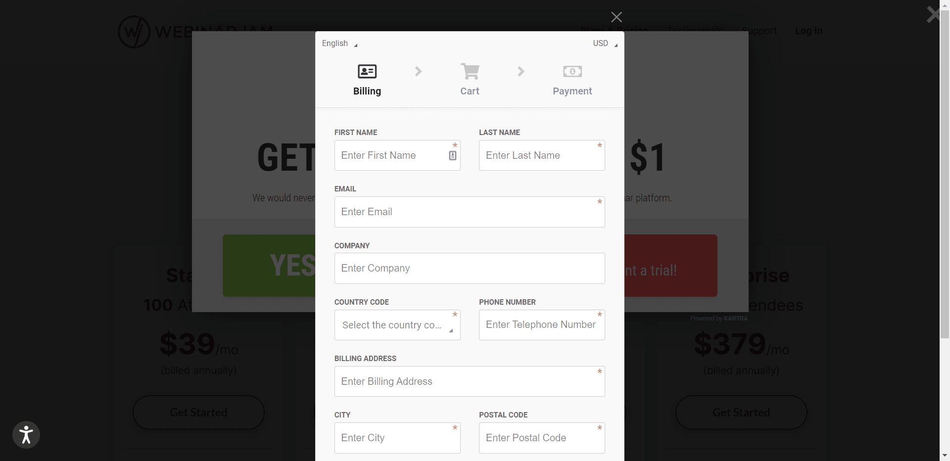 WebinarJam free trial period form