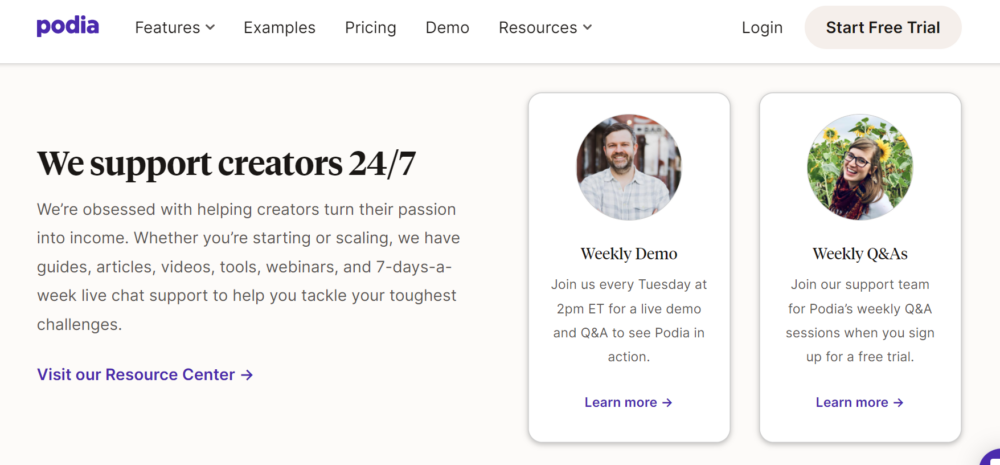 podia support creator