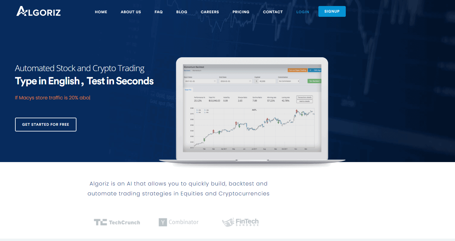 Домашняя страница Algoriz - Лучшее программное обеспечение для торговли акциями на основе искусственного интеллекта