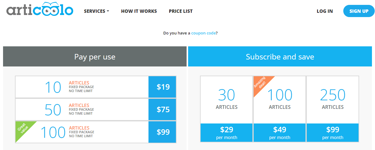 Articoolo Pricing