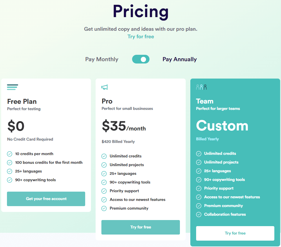 Copy.ai Pricing