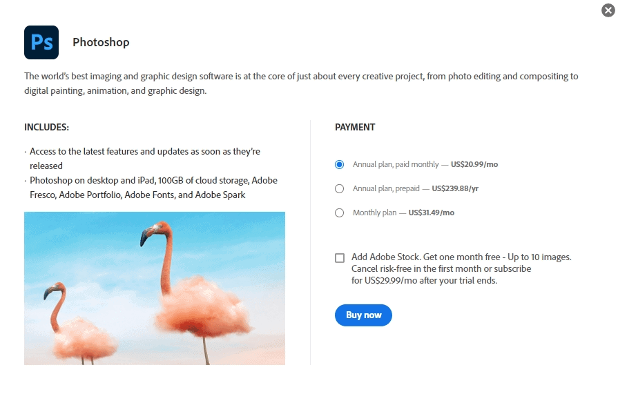 Adobe photoshop monthly plan