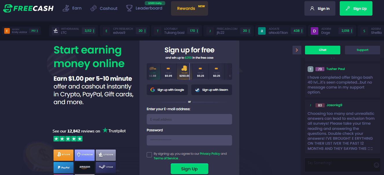 Freecash.com Homepage