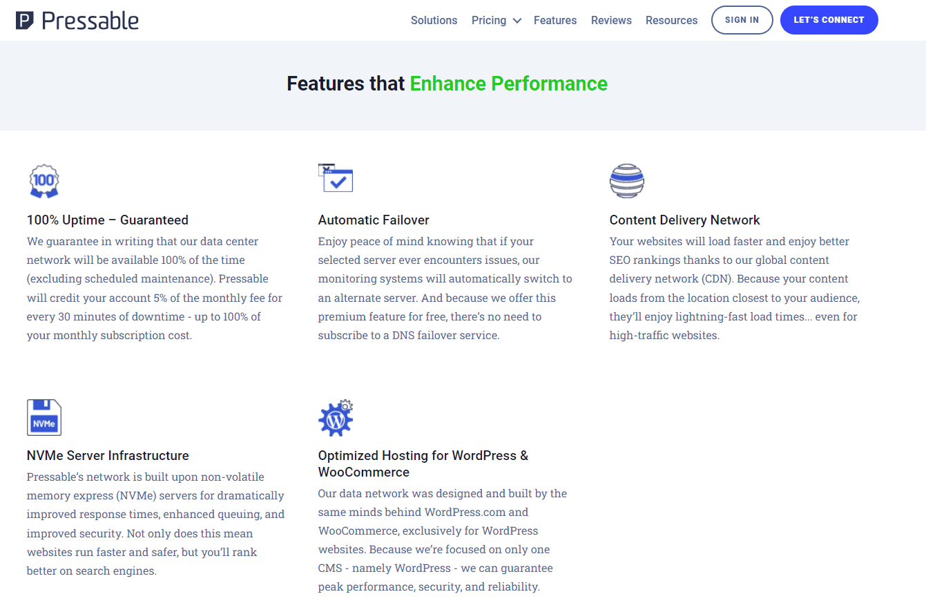 Pressable Features - Kinsta vs Pressable