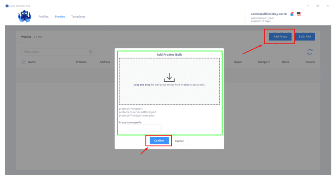 So fügen Sie OctoBrowser Proxy in großen Mengen hinzu