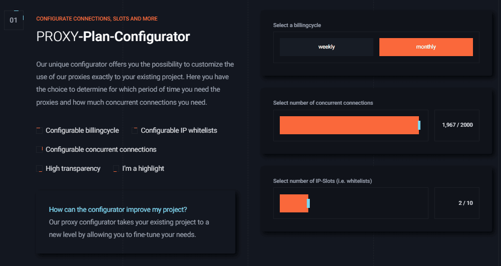 Proxy-Plan-Configurator Features