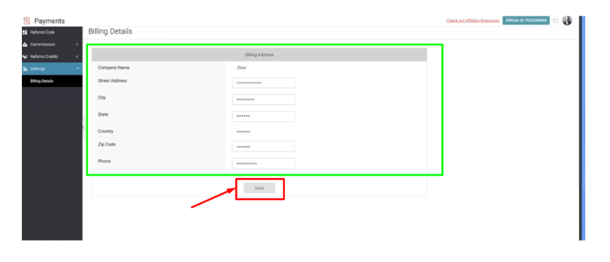 fill up billing details