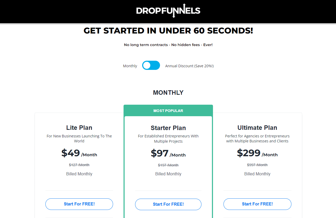 DropFunnels Pricing Plans