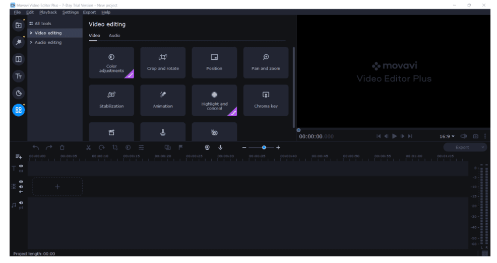 Movavi Video Editor Dashboard
