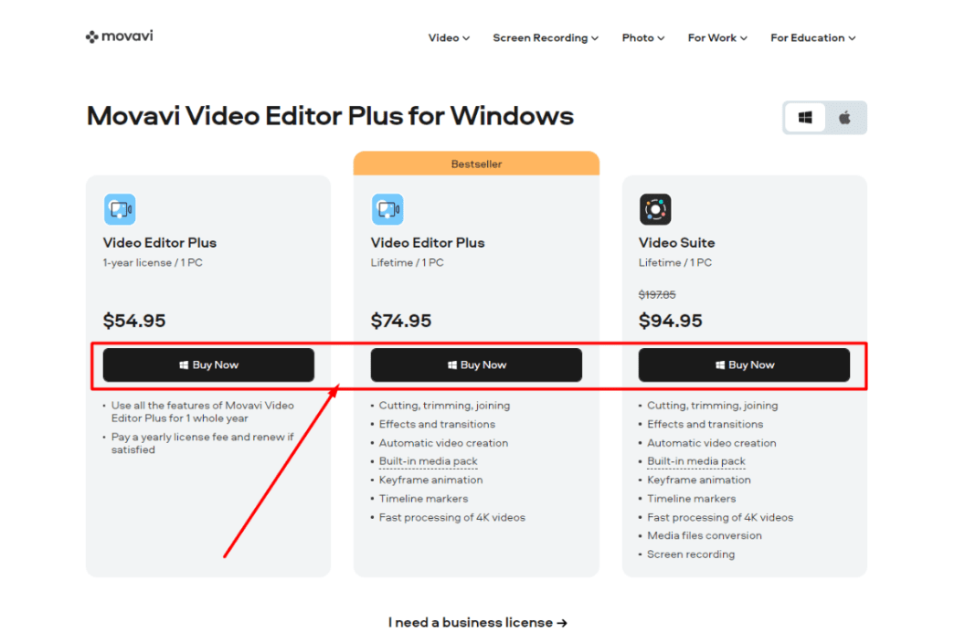 Movavi Video Editor Pricing Plans