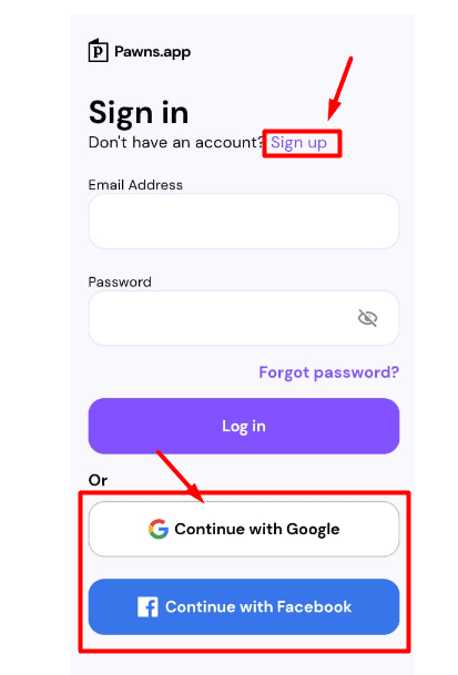 Click on ‘Sign up or sign up using Google and Facebook