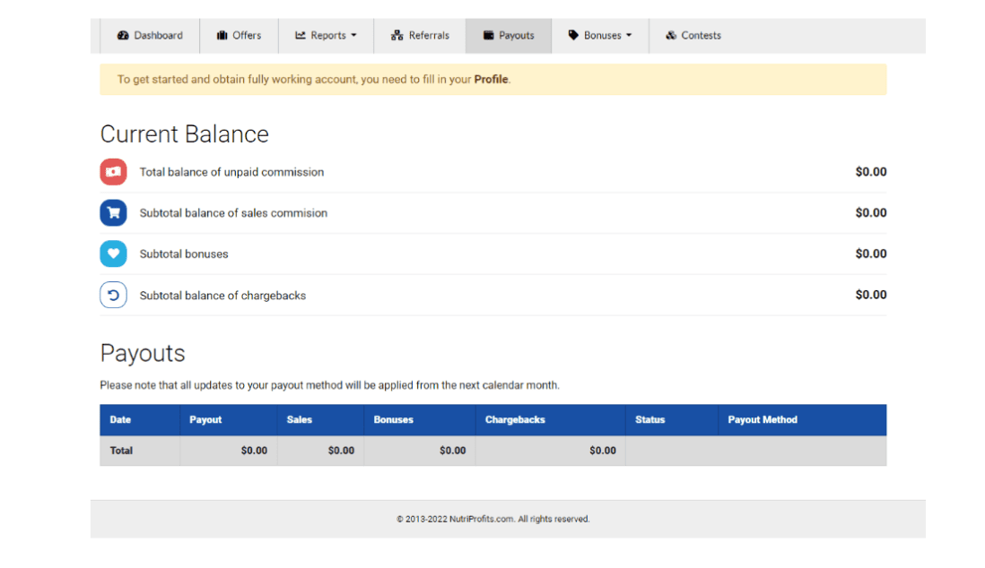 NutriProfits payout options