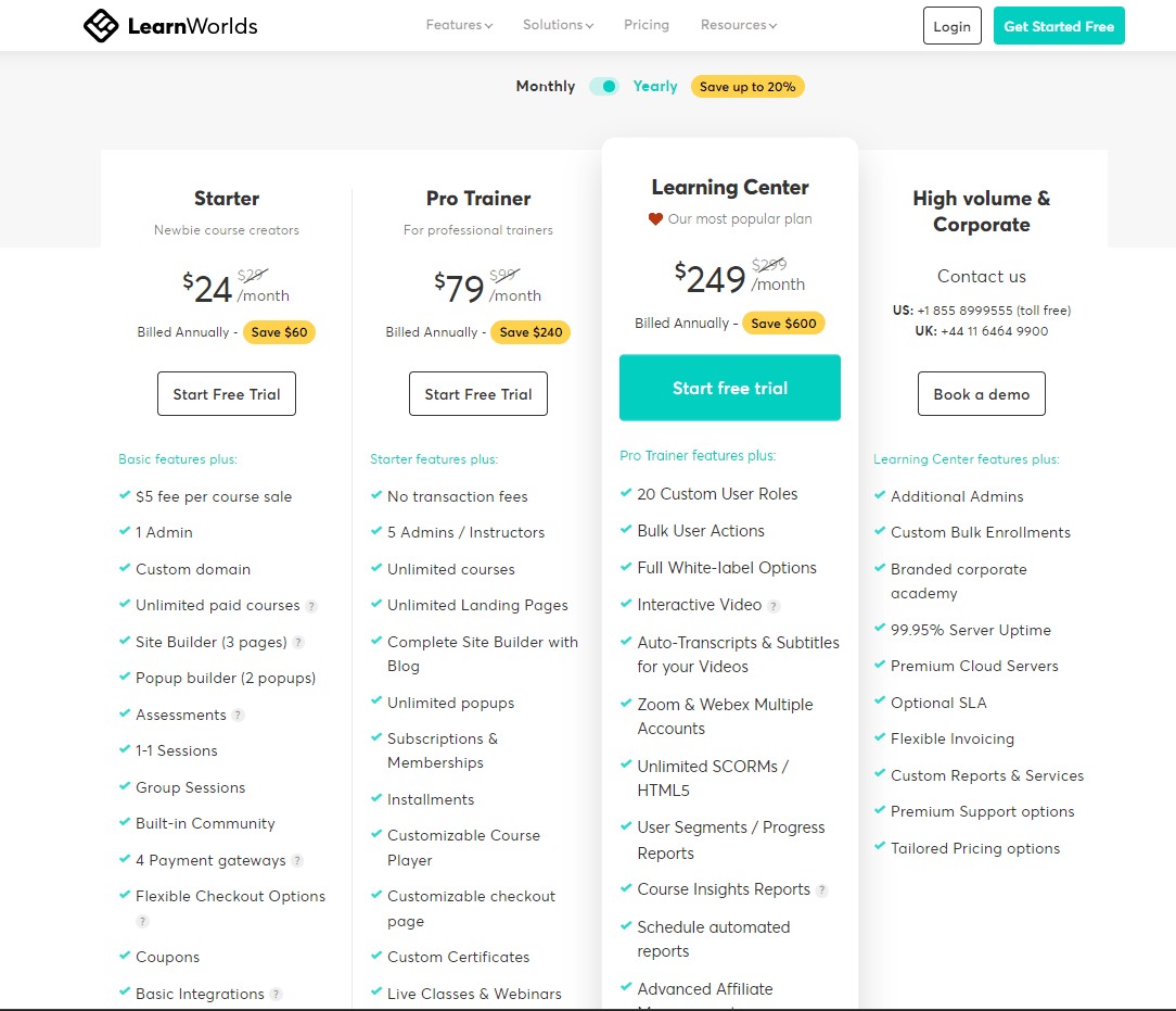 LearnWorlds Pricing Plan Overview