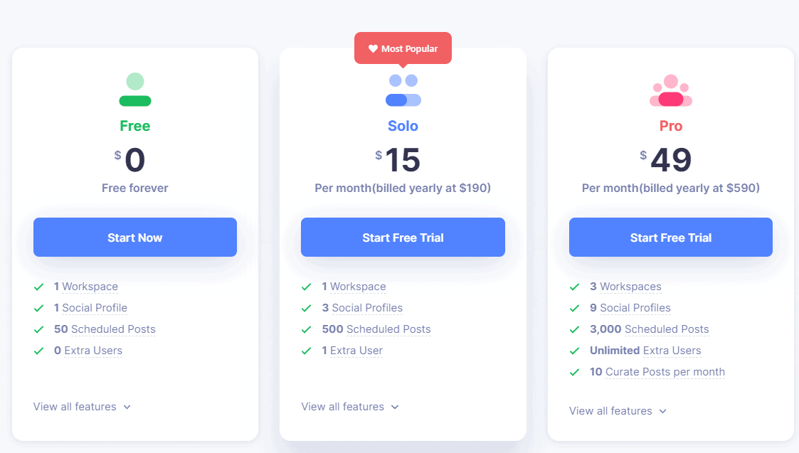 Plan de tarification annuel de Missinglettr