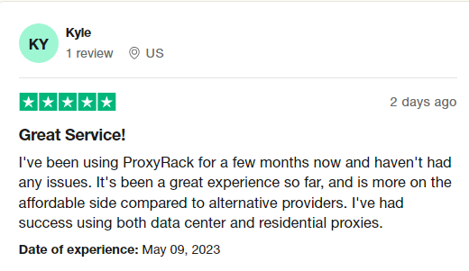 recensione cliente proxyrack..