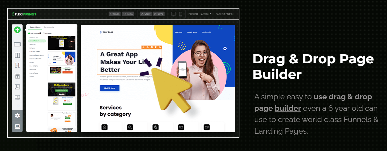 FlexiFunnels Drag & Drop Page Builder Feature