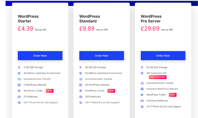 eUKhost WordPress-Hosting-Preise